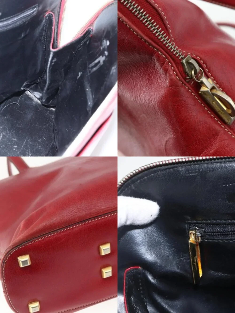 Salvatore Ferragamo Shoulder Bag Leather Red Gold Auth 162152